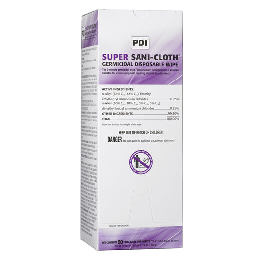 PDI Germicidal Disposable Wipe, X-Large, Individual, Boxed, 11½" x 11¾", 50/bx